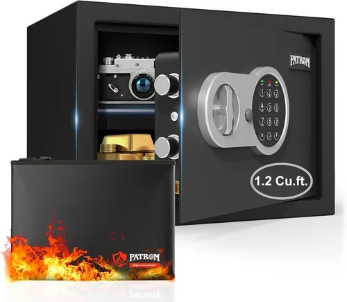 Vista 11 de [1.2 pies cúbicos] Caja de seguridad PATRON con llave, seguridad digital para el hogar, cajas fuertes de gabinete para documentos en efectivo, cajas