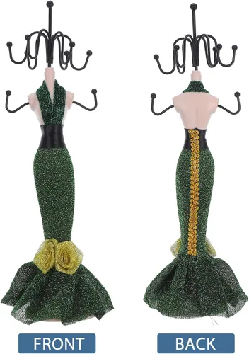 Vista 9 de Cabilock Princess Jewelry Organizer Stand Mannequin Necklace Holder and Bracelet Display, Colorful Green Small Dress Model Jewelry Display for Women