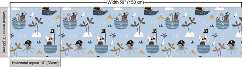 Vista 3 de Ambesonne The Yard - Tela de gato con temática de bosque, diseño de animales en barcos, diseño creativo náutico de vida silvestre, tela decorativa