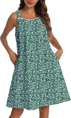 Vista 9 de YOZLY - Camisones de algodón sin mangas para mujer, camisón de tanque de noche con bolsillos A-Solid Blanco