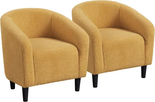 Vista 25 de Yaheetech Sillas de sala de estar, juego de 2 sillas decorativas de terciopelo, acogedoras sillas de barril con acolchado suave para sala de estar