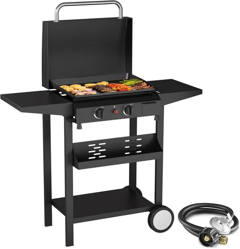 Vista 14 de SKOK Parrilla de gas de 3 quemadores con campana, parrilla de propano para exteriores de 25.6 pulgadas, parrilla de gas portátil con parte superior