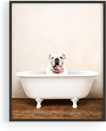 Vista 5 de Póster artístico de bulldog inglés para baño, divertido y lindo y único, para bañera, perro, cachorro, individual (11 x 14 pulgadas), fotos sin