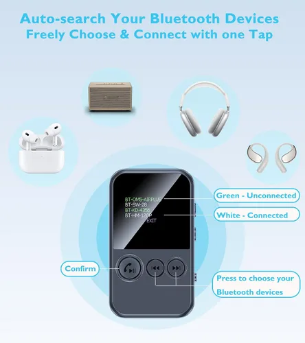 Vista 7 de TSNAM - Transmisor Bluetooth para TV a 2 auriculares, receptor inalámbrico para llamadas manos libres de coche, adaptador de audio con conector AUX