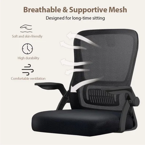 Vista 3 de Silla de oficina, silla de escritorio ergonómica, silla de malla transpirable, silla giratoria con brazos abatibles y soporte lumbar, silla