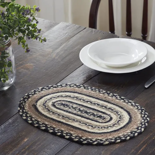 Vista 2 de VHC Brands Sawyer Mill, Dining Table Placemat, Braided Jute, Oval, Charcoal Creme, 10x15, 8 Pack 8 Pack