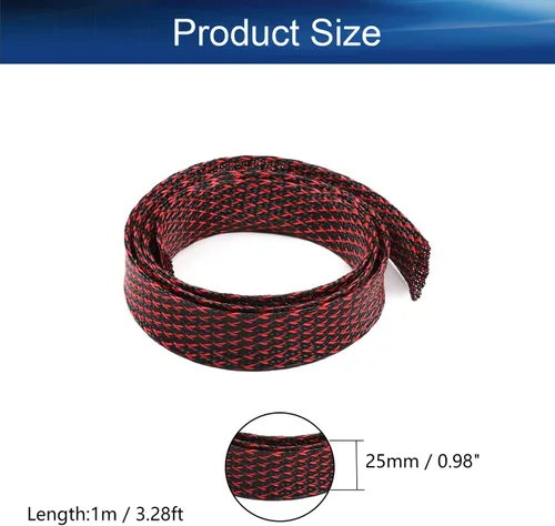 Vista 2 de Bettomshin 1 funda de organización de cables de 3.28 pies (3.3 ft), protector de cable PET negro y rojo, protector de cable PET de 0.98 pulgadas