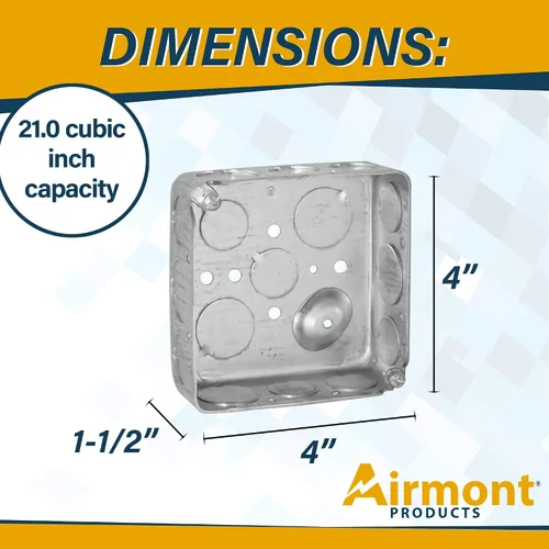Vista 4 de Caja Eléctrica Cuadrada de 4'', Construcción Dibujada, Diez 1/2'' y Seis 3/4'' Knockouts, Suelo Elevado, 21.0 Cu. in. Capacidad, 1-1/2'' Profundo