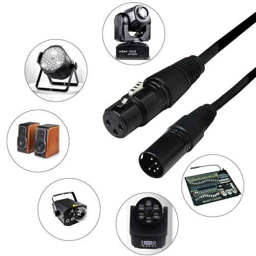 Vista 6 de (3.3 ft) DMX Stage Light Cable, DJ XLR Cable, SinLoon hembra XLR de 3 pines a conector XLR DMX macho de 5 pines para luz de cabeza móvil con entrada