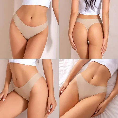 Vista 4 de Womens 3 Pack Seamless Basic Invisible Underwear Bikini Hipster Briefs Panties FULL BACK