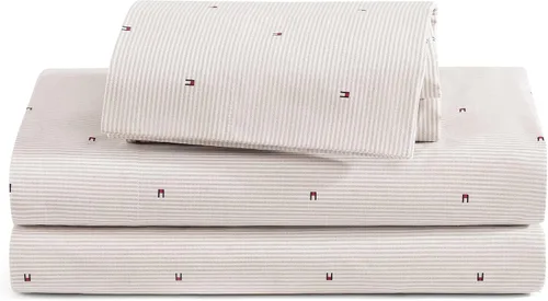Vista 19 de Tommy Hilfiger - Sábanas para cama individual, ropa de cama de percal de algodón crujiente y fresca con funda de almohada a juego, juego de cama