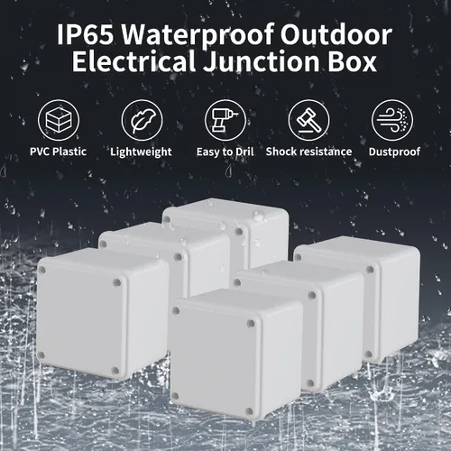 Vista 4 de Paquete de 6 cajas de 4" x 4" x 3" de plástico PVC a prueba de polvo e impermeables IP65, cajas de conexiones y conductos para proyectos, gabinete