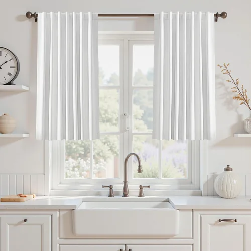 Vista 20 de UHITECH Cortinas opacas de 35 pulgadas de largo para sala de estar, 2 paneles, cortina opaca corta para cocina para ventanas pequeñas, cortinas