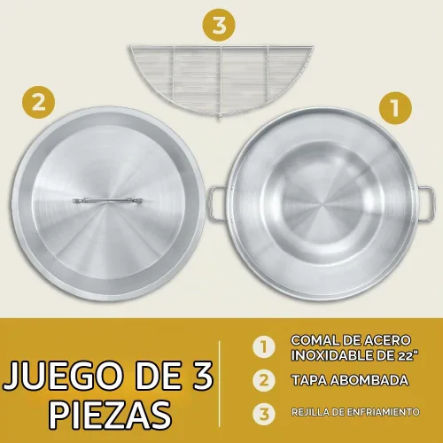 Vista 3 de CONCORD Juego de utensilios de cocina de acero inoxidable de 3 piezas de 22 pulgadas. Comales Discada Set