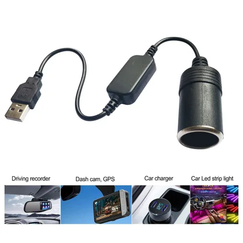 Vista 6 de Adaptador de enchufe USB, macho A a enchufe de encendedor de cigarrillos de coche hembra 12V, cable convertidor de potencia, adaptador de encendedor