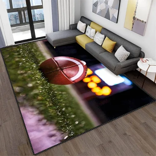 Vista 20 de Alfombra de fútbol americano, 3 x 4 pies, lavable de gran tamaño, ilustraciones 3D, con textura de cuero de fútbol, con cordones, alfombras