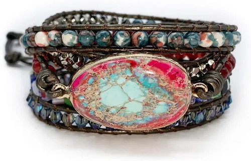 Vista 45 de ZOSOJONA - Pulseras bohemias hechas a mano de piedra natural, que dan vuelta, con cuentas de cristal de turquesa