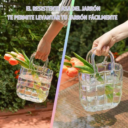 Vista 5 de NiHome - Jarrón de cristal iridiscente con asa