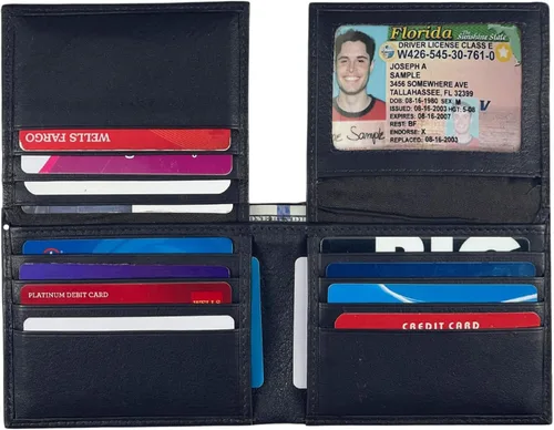 Vista 2 de Bullz RFID bloqueo de señal de protección contra robo de cuero grande grueso de seguridad para hombre cartera, Negro
