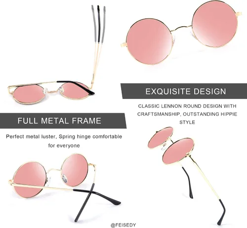 Vista 3 de FEISEDY Gafas de sol Steampunk retro redondas polarizadas mujeres hombres gafas de metal B2528