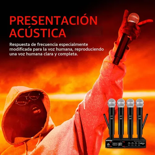Vista 4 de D Debra Audio VM304 Sistema de micrófono inalámbrico VHF con cuatro micrófonos de mano con interfaz XLR para el hogar, karaoke, boda, conferencia