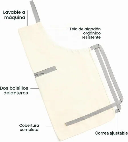 Vista 3 de Caraway Delantal, delantal 100% algodón orgánico Crema