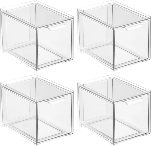 Vista 9 de mDesign Almacenamiento de baño apilable de plástico con cajón organizador extraíble para gabinete, tocador, estante, armario, armario u organización