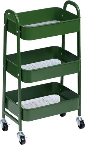 Vista 10 de AGTEK Carrito de maquillaje, Carrito organizador móvil rodante,Carrito utilitario de metal de 3 niveles, Beige
