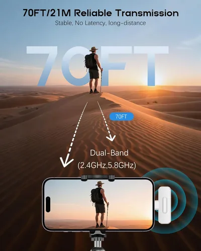 Vista 12 de Mini micrófono inalámbrico para iPhone, paquete de 2 micrófonos Lavalier para grabación de video, micrófono de solapa con reducción de ruido 2 en 1