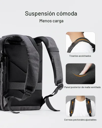 Vista 7 de Inateck Mochila de viaje expandible de 17-20L para laptop aprobada por aerolíneas, equipaje de cabina de 3 vías resistente a salpicaduras para Negro