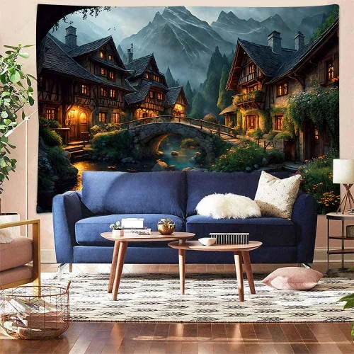 Vista 5 de Aidatain Tapiz de paisaje del mundo de cuento de hadas, tapiz grande de 80 pulgadas y 60 pulgadas, tela de franela para colgar en la pared de niños