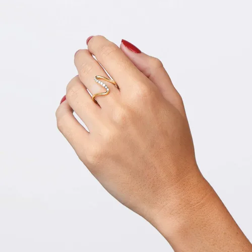 Vista 5 de Ross-Simons 0.25 ct. t.w. Diamond Wave Ring in 18kt Gold Over Sterling