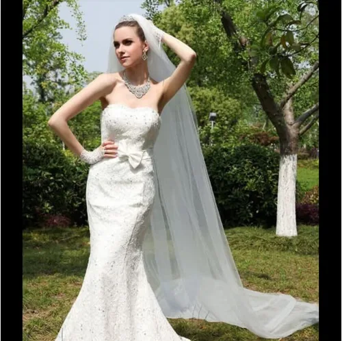 Vista 3 de Aularso Velos de boda simples para novias de 118 pulgadas de largo con accesorios para el cabello de catedral 1 nivel blanco