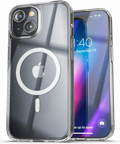 Vista 8 de ENCASED Funda magnética transparente 2 en 1 para iPhone 15 con cargador inalámbrico incluido (transparente) compatible con MagSafe