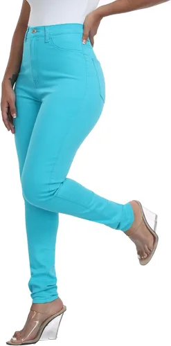 Vista 3 de WAYRUNZ Pantalones de mezclilla ajustados elásticos de cintura alta para mujer
