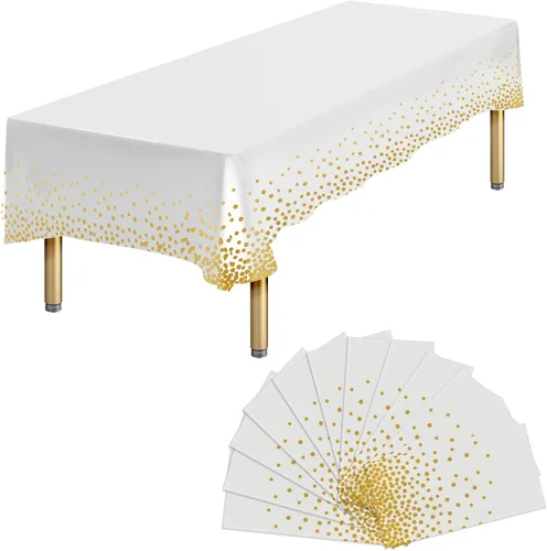 Vista 36 de Paquete de 4 manteles de plástico desechables azules y dorados para mesa rectangular, manteles desechables de 54 x 108 pulgadas, manteles