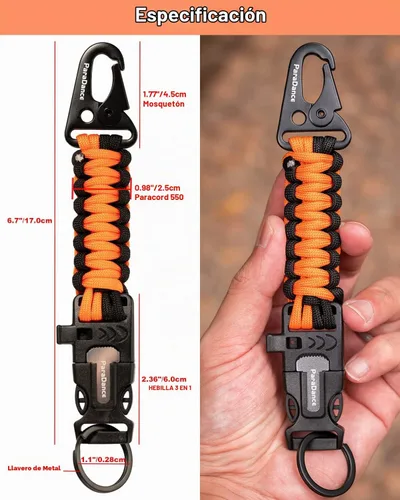 Vista 5 de Survival Keychain Fire Starter w/Flint Striker Paracord Whistle Keyring for Hiking Camping Fishing Hunting