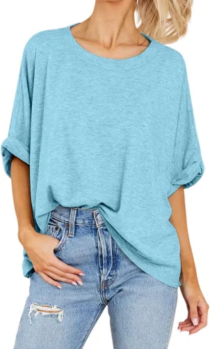 Vista 2 de Camiseta de gran tamaño para mujer, de manga corta, holgada, casual, básica, de verano