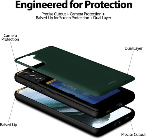 Vista 5 de GOOSPERY Parachoques magnético para puerta compatible con Galaxy S21 Plus, tarjetero con soporte de tarjeta, funda tipo cartera con cierre Lila