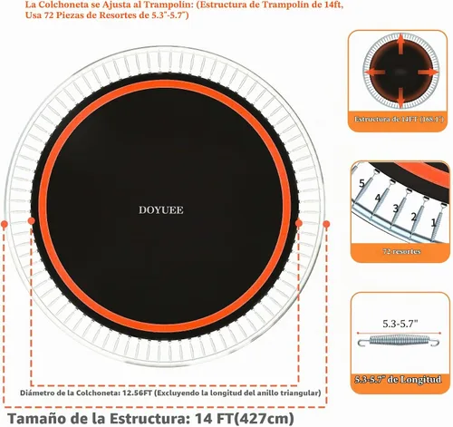 Vista 2 de Trampoline Mat Replacement，12.56FT Diameter Mat with 72 Rings，Fits 14FT Steel Frame,Fits 5.3"-5.7" Springs， Excluding Springs and Frame
