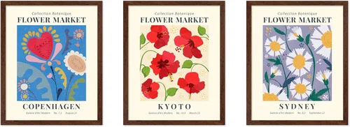 Vista 47 de Poster Master Póster botánico vintage de 3 piezas, estampado floral retro, regalo para artistas, amigos, flores de acuarela, brillante, azul