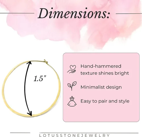 Vista 121 de Aretes de aro finos martillados, elegantes plata esterlina geométrica sólida, relleno de oro y relleno de oro rosa; para mujer por Lotus Stone
