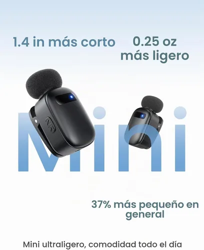 Vista 2 de Mini micrófono de solapa inalámbrico para iPhone y Android, micrófonos de clip dual con funda de carga de 30 horas, cancelación de ruido