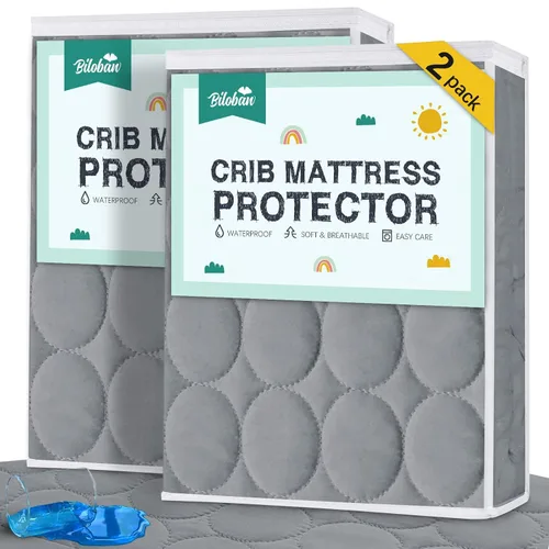 Vista 17 de Sábanas Protectoras de Colchón para Cuna Impermeables Paquete de 2, Funda Acolchada de Protector de Colchón para Cuna Ajustable para Colchón de Cama
