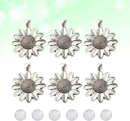 Vista 6 de EXCEART Bandeja colgante de flores retro con cabujones de cristal transparente, aleación de zinc, dijes vintage para manualidades, 1.37 pulgadas