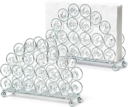 Vista 7 de Servilleteros dorados de cristal de metal, dispensador de pañuelos de pie y organizador de tarjetas, organizador de mesa moderno de 5.7 x 4.3