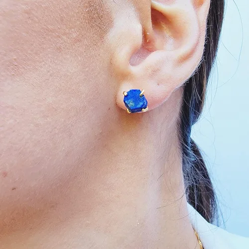 Vista 24 de Aretes de piedra preciosa natural en bruto con oro amarillo sobre plata de ley 925, 6 a 0.276 in, regalo de piedra de nacimiento de calidad genuina