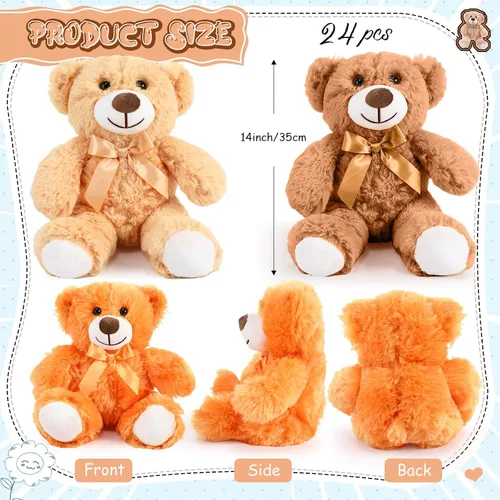 Vista 2 de Liliful 24 peluches de oso de 14 pulgadas, a granel, regalo de felpa suave para niños y niñas, regalo de cumpleaños, baby shower, boda, festival