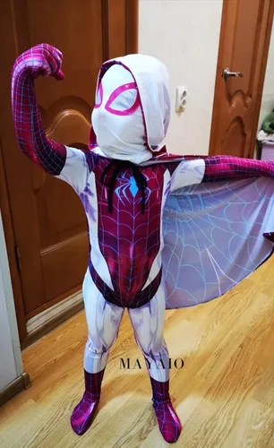 Vista 3 de MAYAIO Disfraz de superhéroe fantasma para niñas, disfraz de Halloween, cosplay, traje completo con capa, conjunto completo