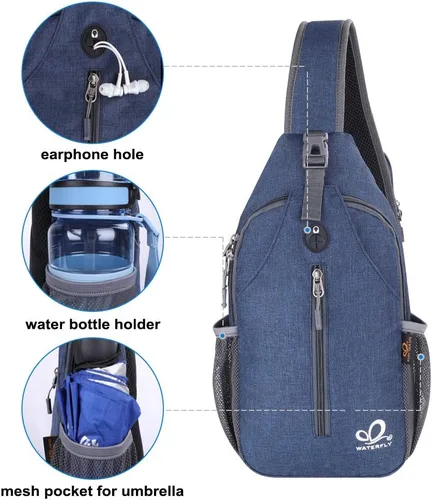 Vista 82 de Waterfly - Mochila cruzada tipo bandolera para viajes y caminatas, bolsa de pecho, Gris, talla única